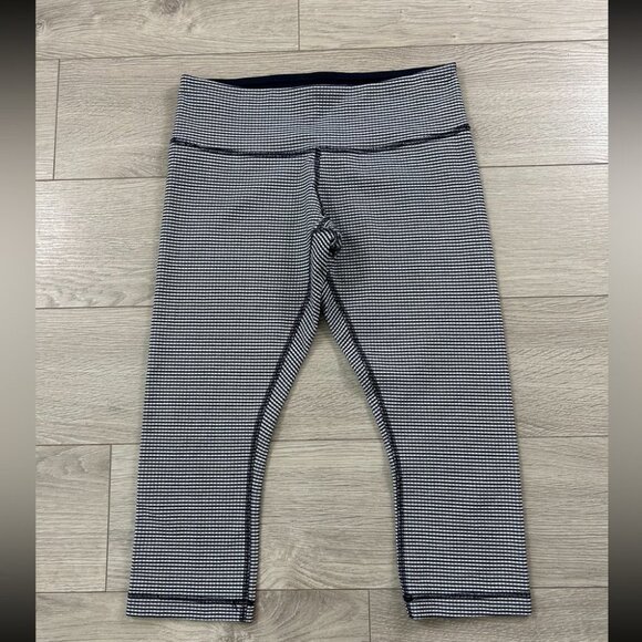 Lululemon Wunder Under Crop Leggings Gingham Luon White Blue - Picture 5 of 14